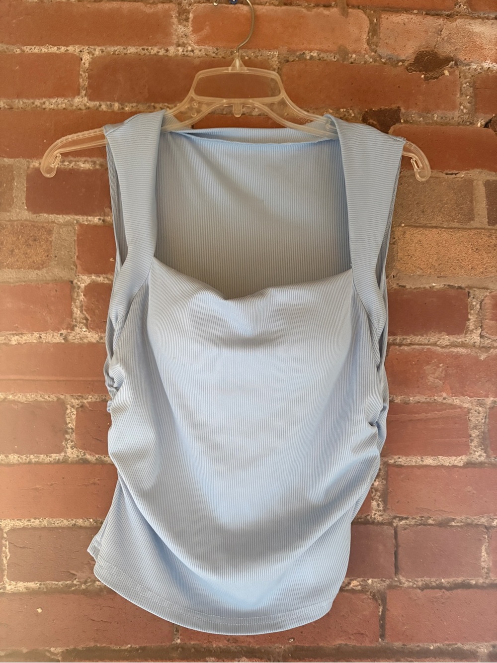 Light Blue Ribbed Square-Neck Tank Top
